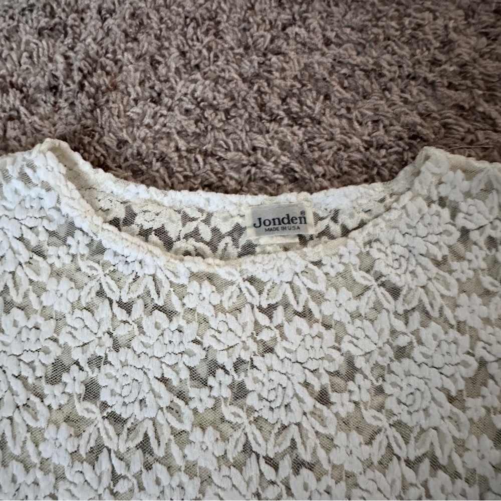 Vintage Jonden Light Yellow Floral Lace Mesh Baby Tee Women’s Size Small Spring - Picture 3 of 13